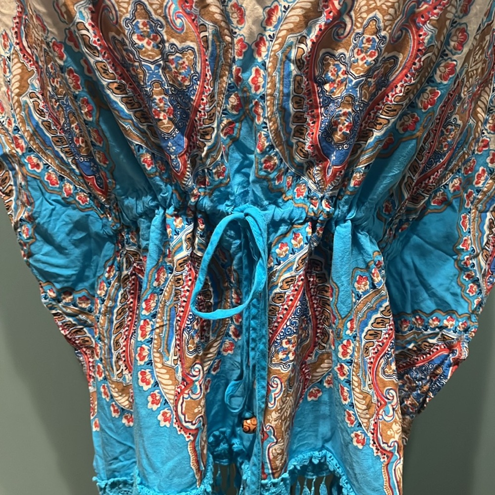 Turquoise Draw String Shirt - Picture 2 of 9